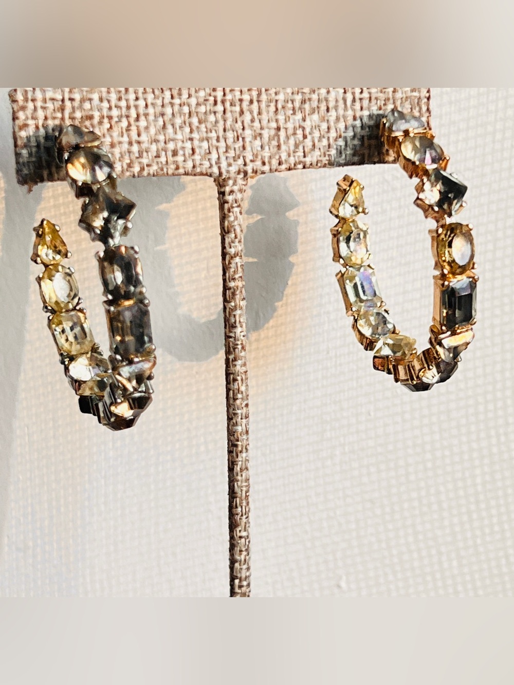 Swarovski Gema Mixed-Cut Hoop Earrings Amber Citrine UV Reactive Glow 1.75”
